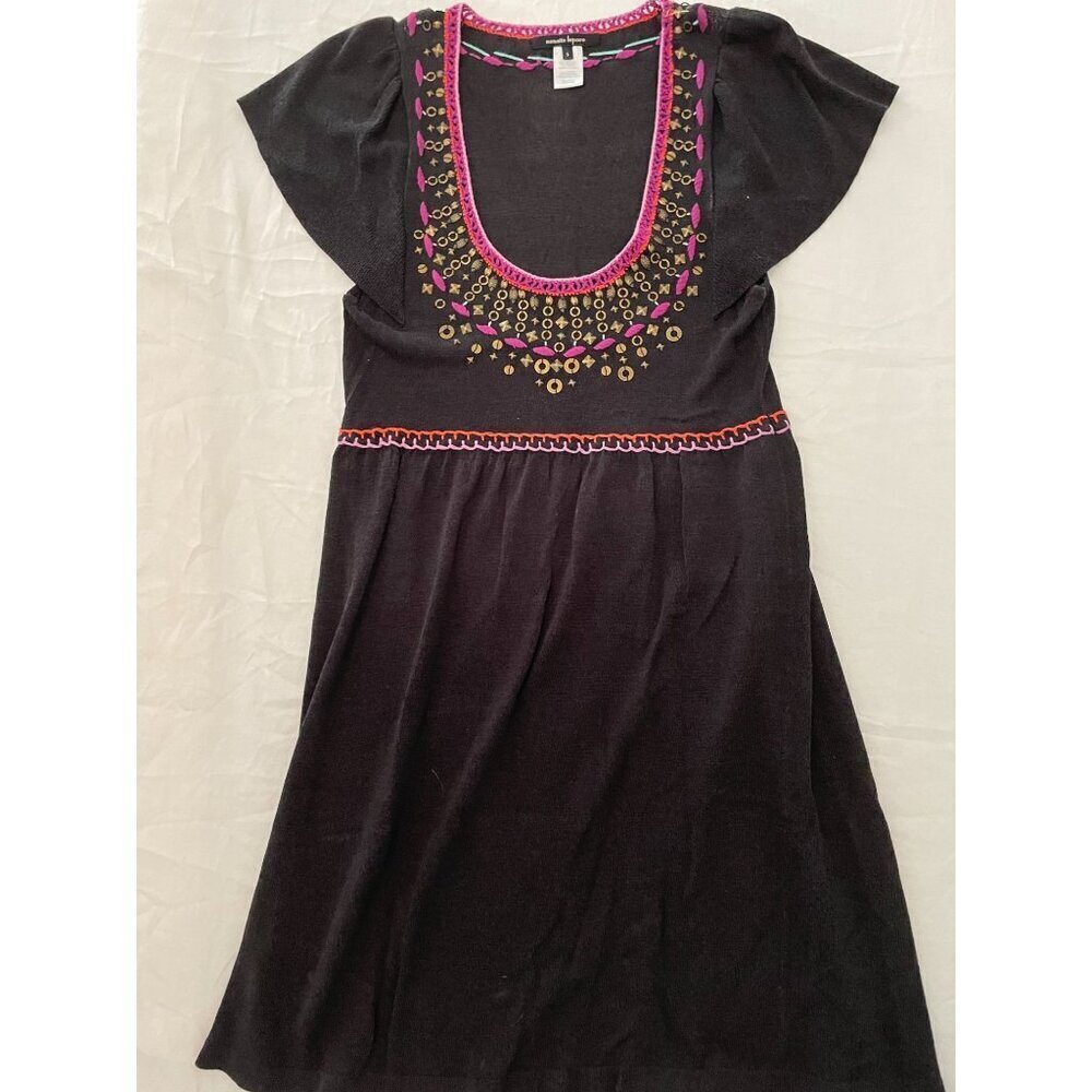 Anthropologie Nanette Lepore Women's Dress S  Black With Colorful Embroidery  53